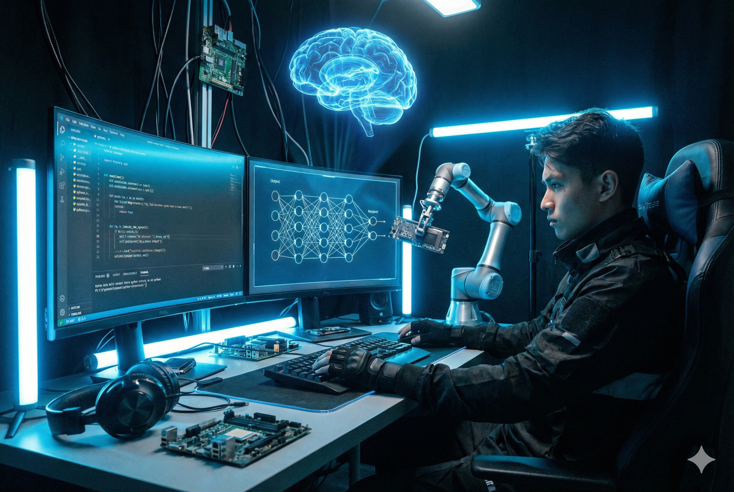 Estudiante desarrollando con inteligencia artificial y robótica